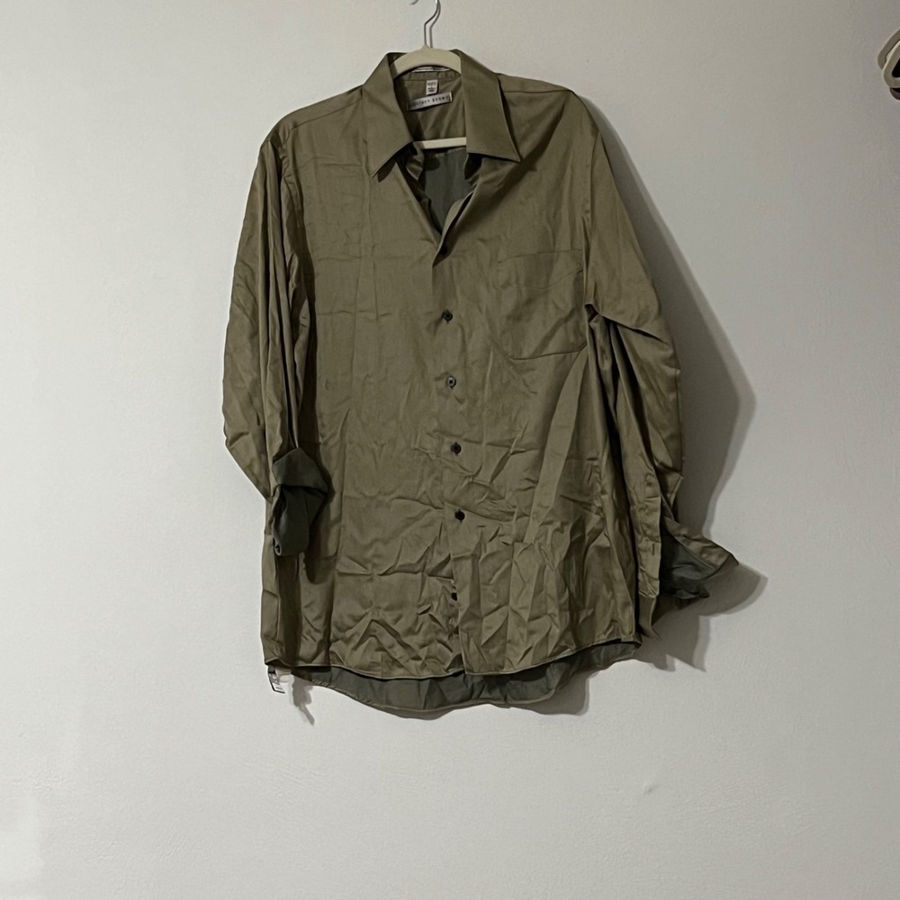 Dark Khaki Mens Button Down Long Sleeve Large Elevated Basics Preppi Office - Picture 8 of 9